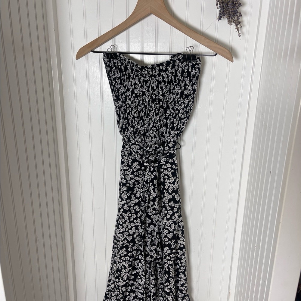 Black Floral Strapless Romper